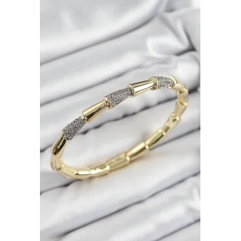 Pirinç Zirkon Taşlı Kemik Model Gold Renk Vip Kadın Bileklik