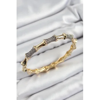 Pirinç Zirkon Taşlı Kemik Model Gold Renk Vip Kadın Bileklik