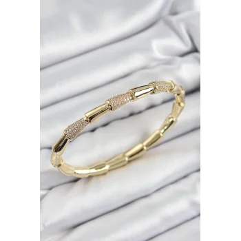 Pirinç Zirkon Taşlı Kemik Model Gold Renk Vip Kadın Bileklik