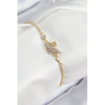 Pirinç Zirkon Taşlı Kuğu Model Gold Renk Kadın Bileklik