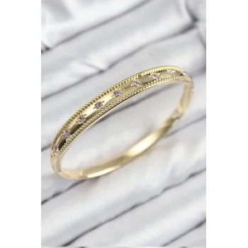 Pirinç Zirkon Taşlı Kutup Yıldızı Model Gold Renk Kadın Kelepçe