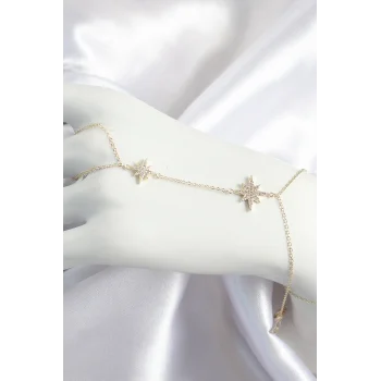 Pirinç Zirkon Taşlı Kutup Yıldızı Model Gold Renk Kadın Şahmeran