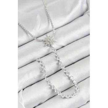 Pirinç Zirkon Taşlı Kutup Yıldızı Model Gold Renk Y Kolye