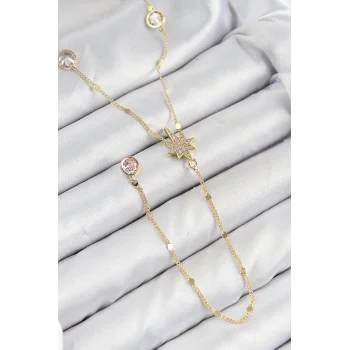 Pirinç Zirkon Taşlı Kutup Yıldızı Model Gold Renk Y Kolye