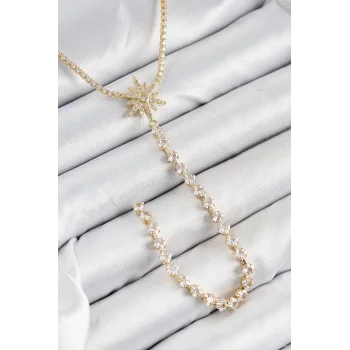 Pirinç Zirkon Taşlı Kutup Yıldızı Model Gümüş Renk Y Kolye