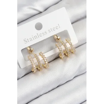 Pirinç Zirkon Taşlı Model Gold Renk Kadın Küpe