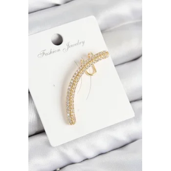 Pirinç Zirkon Taşlı Model Gold Renk Sağ Kıkırdak Küpe