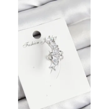 Pirinç Zirkon Taşlı Model Gümüş Renk Sağ Kıkırdak Küpe