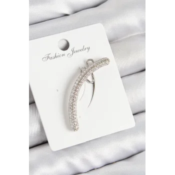 Pirinç Zirkon Taşlı Model Gümüş Renk Sağ Kıkırdak Küpe