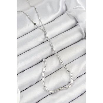 Pirinç Zirkon Taşlı Model Gümüş Renk Y Kolye