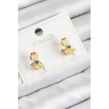 Pirinç Zirkon Taşlı Pamuk Prenses Model Gold Renk Çocuk Küpe