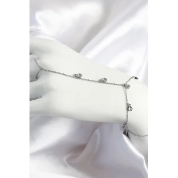 Pirinç Zirkon Taşlı Sallantılı Damla Model Gümüş Renk Kadın Şahmeran