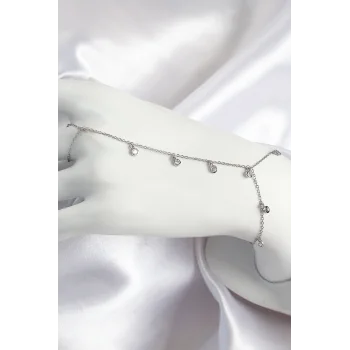 Pirinç Zirkon Taşlı Sallantılı Model Gümüş Renk Kadın Şahmeran