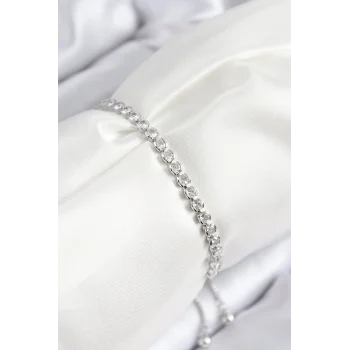 Pirinç Zirkon Taşlı Sıralı Model Gümüş Renk Asansörlü Kadın Bileklik