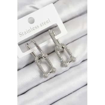 Pirinç Zirkon Taşlı Tifany Model Gümüş Renk Kadın Küpe