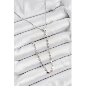 Pirinç Zirkon Taşlı Yıldız Figürlü Y Model Gümüş Renk Kadın Kolye