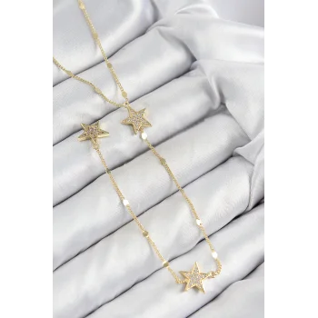 Pirinç Zirkon Taşlı Yıldız Model Gümüş Renk Y Kolye