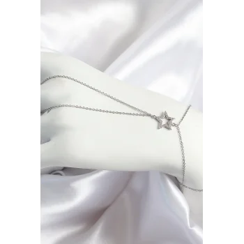 Pirinç Zirkon Taşlı Yıldız Model Gümüş Renk Kadın Şahmeran