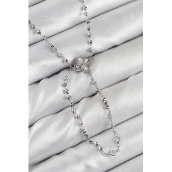 Pirinç Zirkon Taşlı Yonca Model Gümüş Renk Kadın Y Kolye