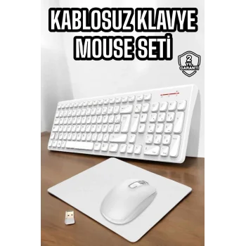 Q Klavye Beyaz Klavye Ve Mouse Seti Kablosuz USB Girişli