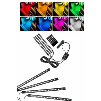 RGB Işıklı Araç İçi Aydınlatma Kumandalı 12li Led Işık Renk Değiştirebilen