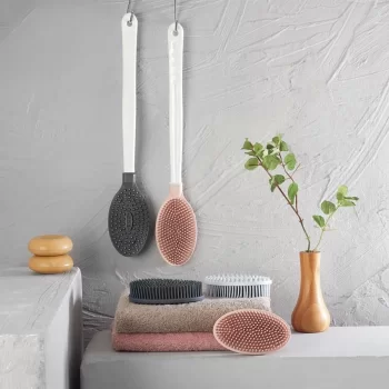 Silikon Masajlı Uzun Saplı Vücut Masaj Fırçası Banyo Sırt Kesesi Saplı Yumuşak Fırça (5047)