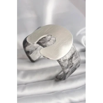 Siyah Mermer Desen Akrilik Plaka Vintage Kadın Bilezik