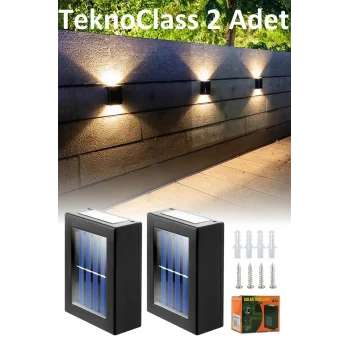 Solar Çift Taraflı Duvar Lambası Güneş Enerjili Aydınlatma Dekorasyon Aplik Işık 2 Li (5047)