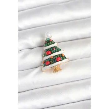 Süslü Çam Ağacı Model Yılbaşı Temalı Broş