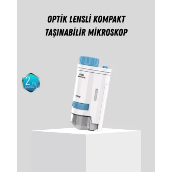 Taşınabilir Mini Mikroskop LED Işıklı 80X–200X Büyütmeli ve Odak Ayarlı