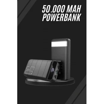 Taşınabilir Powerbank 50.000 mAh 4 Girişli Hızlı Şarj Led Göstergeli Fenerli Şarj