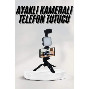 Telefon Tutucu Led Işıklı Kumandalı Mikrofon Telefon Vlog Video Kayıt