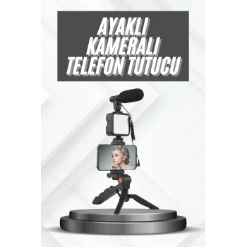 Telefon Tutucu Mikrofonlu Işıklı Youtuber Video Kayıt