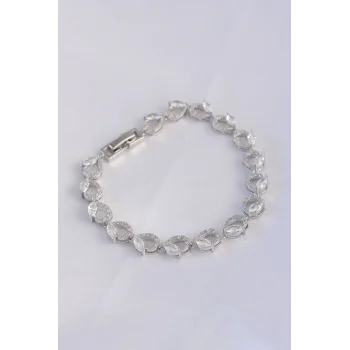 Vip Seri Pirinç Zirkon Taşlı Gümüş Renk Arpa Model Bileklik