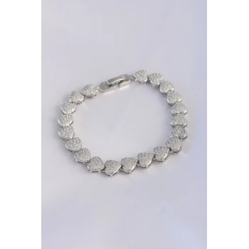 Vip Seri Pirinç Zirkon Taşlı Gümüş Renk Kalp Model Bileklik