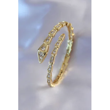 VIP Seri Yılan Model Gold Renk Kadın Kelepçe Bileklik