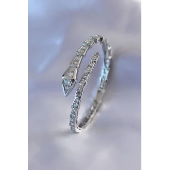 VIP Seri Yılan Model Gümüş Renk Kadın Kelepçe Bileklik