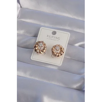 XUPİNG Rose Renk Oval Zirkon Taşlı Burgu Model Küpe