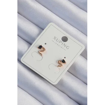 Xuping Rose Renk Siyah Zirkon Taşlı Kıvrımlı Küpe