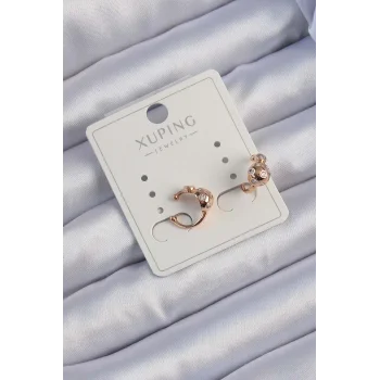 Xuping Rose Renk Zirkon Taşlı Bombeli Topçuk Earcuff Küpe