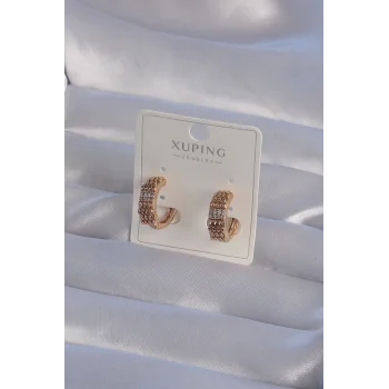 XUPİNG Rose Renk Zirkon Taşlı İşlemeli Halka Küpe