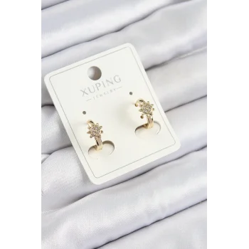 Xuping Zirkon Taşlı Çiçek Model Gold Renk Kadın Küpe