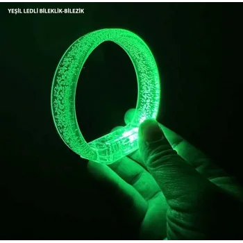 Yeşil Led Işıklı Baskı Yapılabilen Pilli Bileklik Bilezik 1,5 cm Genişlik (5047)