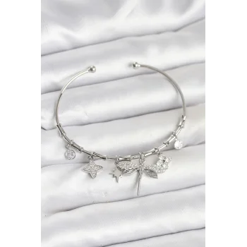 Yusufçuk Charmlı Gümüş Renk Pirinç Kadın Bileklik