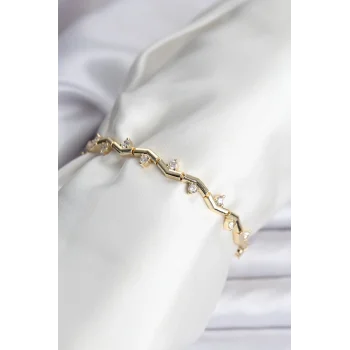 Zikzak Model Pirinç Gold Renk Bileklik