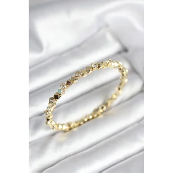 Zirkon Taşlı Küp Şerit Model Pirinç Gold Renk Kadın Bileklik