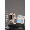 3 Kordonlu Pembe Amoled Ekran Akıllı Saat ve Yeni Nesil Pro Kablosuz Bluetooth Kulaklık ANC/ENC