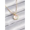 316L Çelik Gold Renk Beyaz Sedefli Vintage Kadın Kolye
