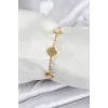 316L Çelik Gold Renk Beyaz ve Zirkon Taşlı Baby Boy Yonca Kadın Bileklik