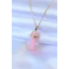 316L Çelik Gold Renk Kristal Pembe Taş Model Kadın kolye